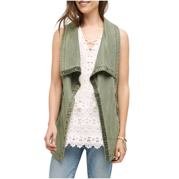 Anthropologie Jackets & Blazers - Anthropologie Marrakech Tombolo Vest S small natural army green snap layer boho